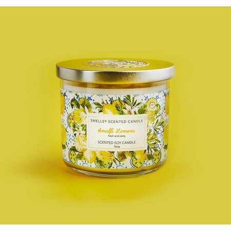 SMELLS 16 oz 3-Wicks Premium Soy Wax Round Jar Scented Candle, Amalfi Lemons 10383